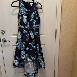 Speechless Navy Blue Floral Kids Formal Dress